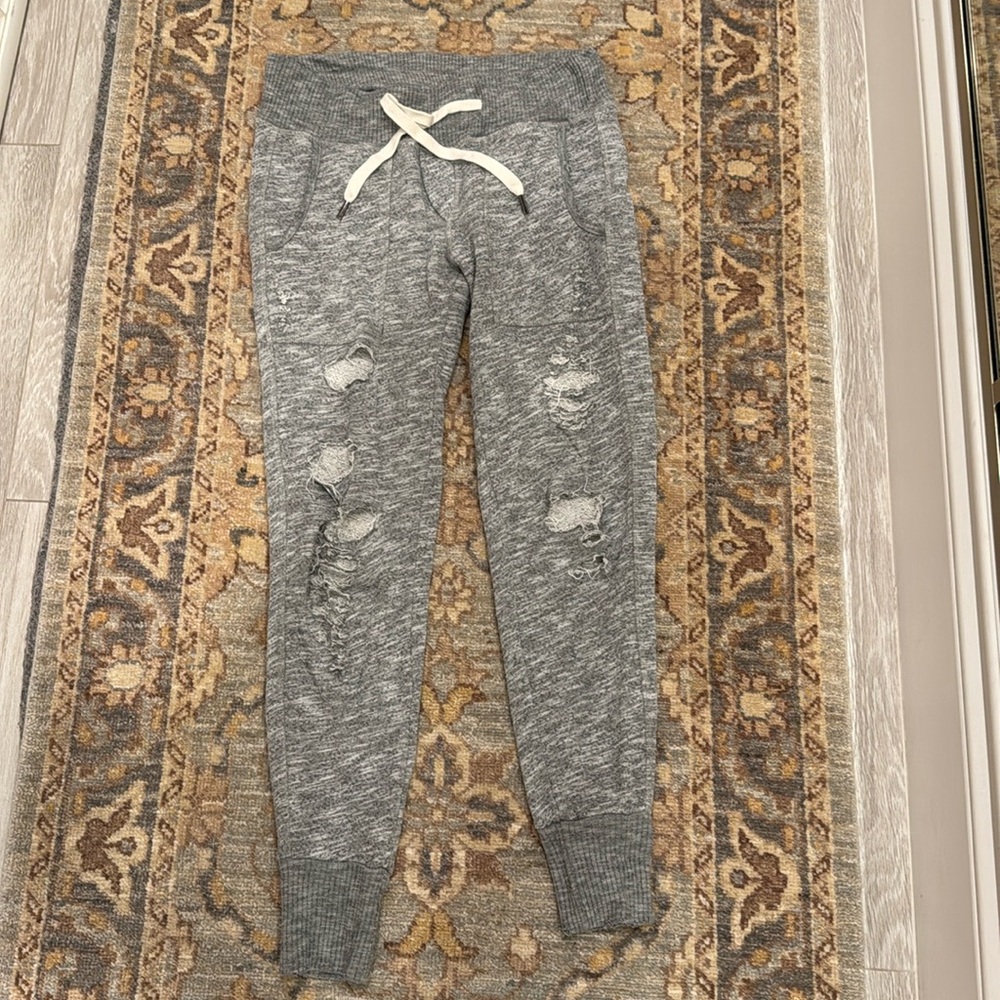 NSF Pants Womens Gray Fleece Pull On Distressed Drawstring Sweatpants Size P